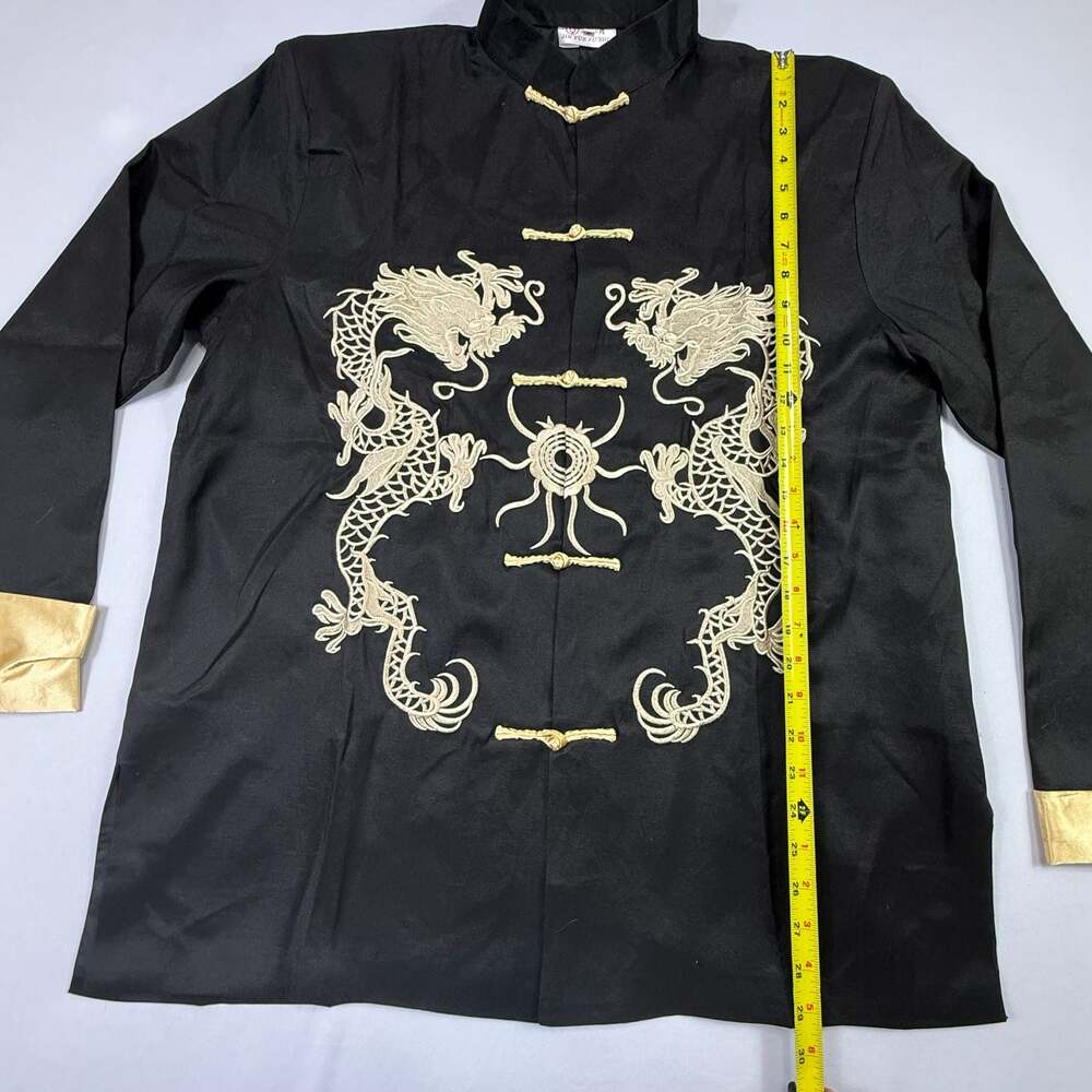 Jin Yue Fu Shi Black Gold Dragon Embroidered Tang Suit Kung Fu Jacket Size XXXL - Picture 3 of 9